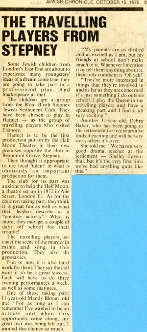 Children performing in Hamlet Article - Jewish Chronicle, 12th Oct, 1979.