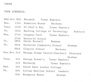 Chubb Tour Schedule