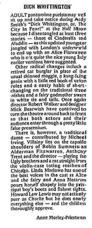 Dick Whittington - Anne Morley-Priestman, The Stage, 30 Dec 1977