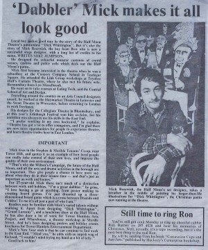 Dick Whittington- article about Mick Bearwish, East London Advertiser, 30 Dec 1977