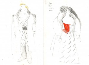 Hamlet. Gertrude and Claudius costume sketch by Iona McLeish