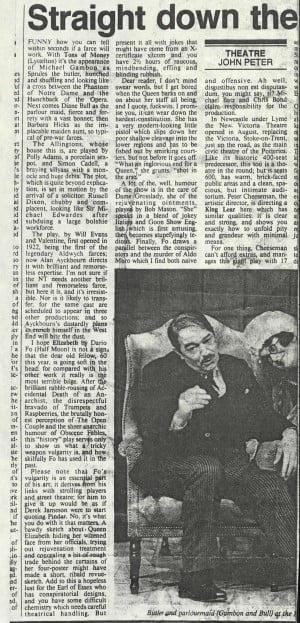 John Peters, Sunday Times, 9 November 1986