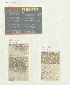 Sweeney Todd - Lyn Gardner, City Limits, 9 June 1985