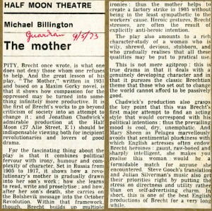 The Mother Review- Michael Billington - The Guardian - 9th May 1973