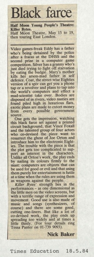 Killer Bytes - Nick Baker, Times Education, 18 May 1984