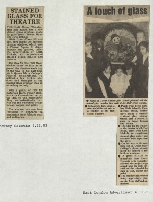News Article Hackney Gazette, East London Advertiser 4th Nov 1983 - Stained Glass Window