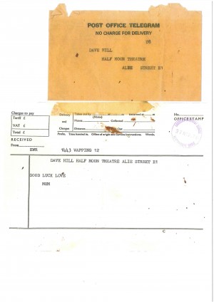 Telegram to Dave Hill from his mother