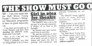 The Show must go on - Open Letter Polly Jones