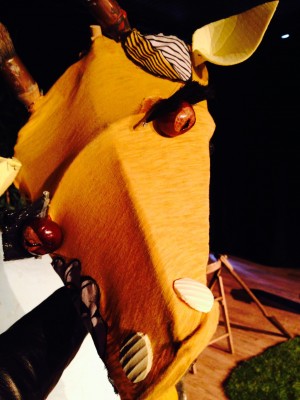 Giraffe gets ready for a performance of The Girl and the Giraffe