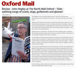 Oxford Mail review of John Hegley: All Hail the Snail (and other creatures), 20 April 2018